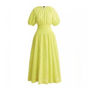 J. Crew Provence Smocked Waist Midi Dress in Eyelet Lemon Chartreuse XXS